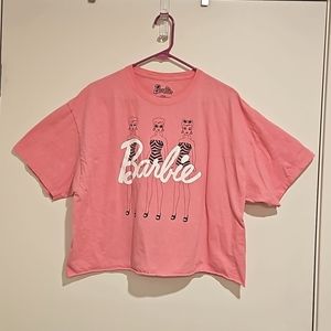 BARBIE oversize PINK crop graphic tee XL Mattel retro doll '59 striped swimsuit